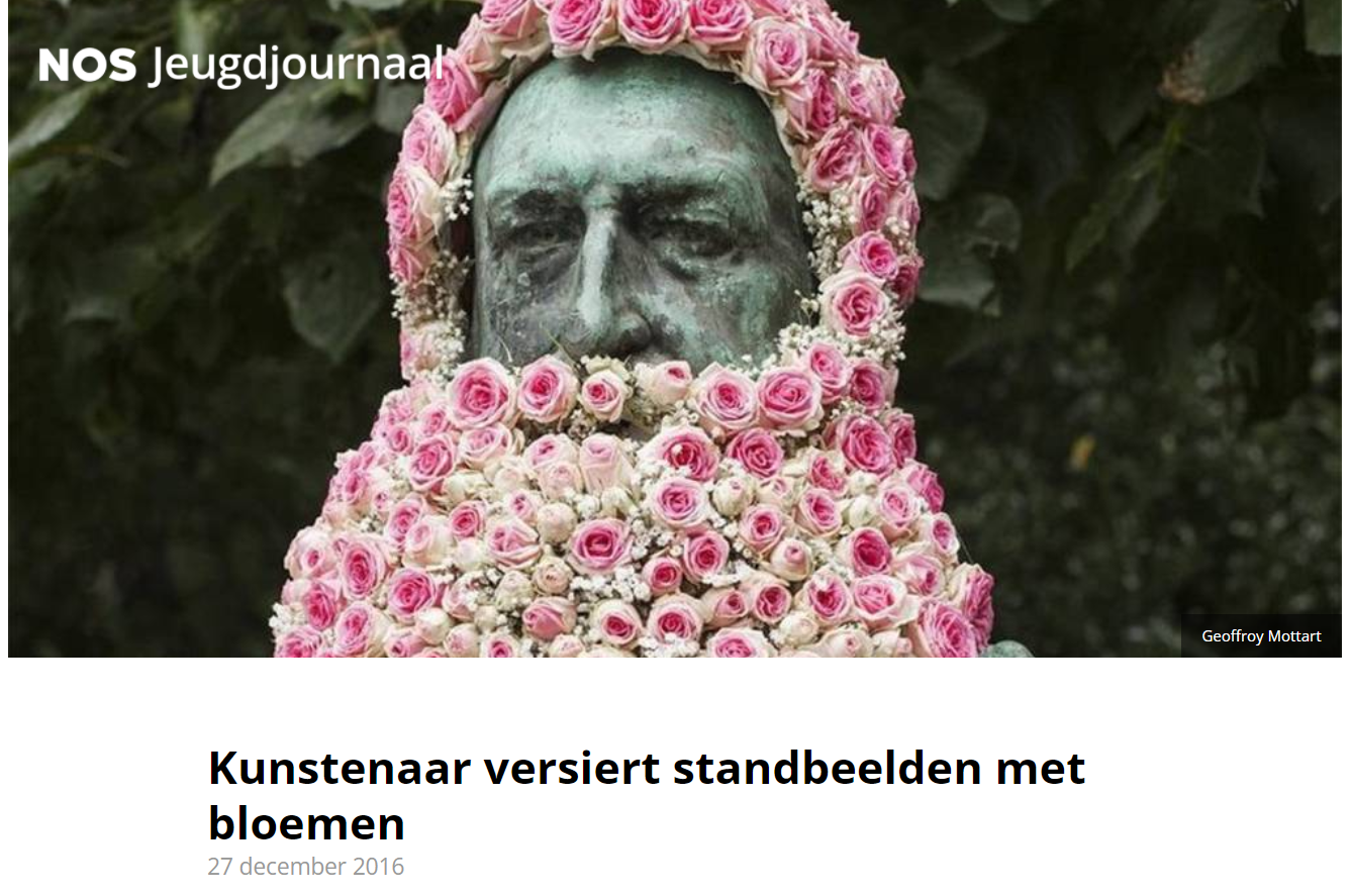 jeugdjournaal.nl artikel kunstenaar versiert standbeelden met bloemen